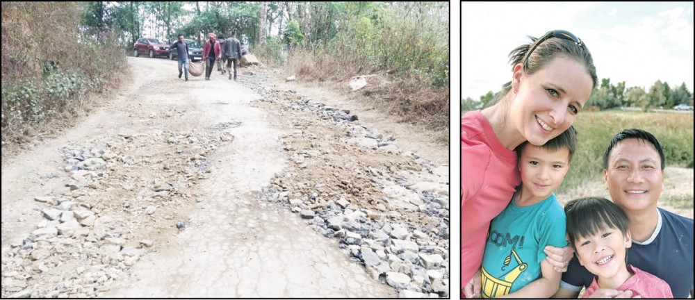 (Left) The 10-kilometre stretch of road from Pfütsero to Zhavame village. (Right) Tabitha Sani and her family who helped mobilize donations from the US.